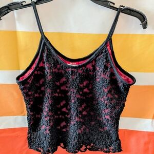 Vintage Y2K Lace Cami Tank Top Black Crimson Red Whimsigoth Witchy Goth Floral L